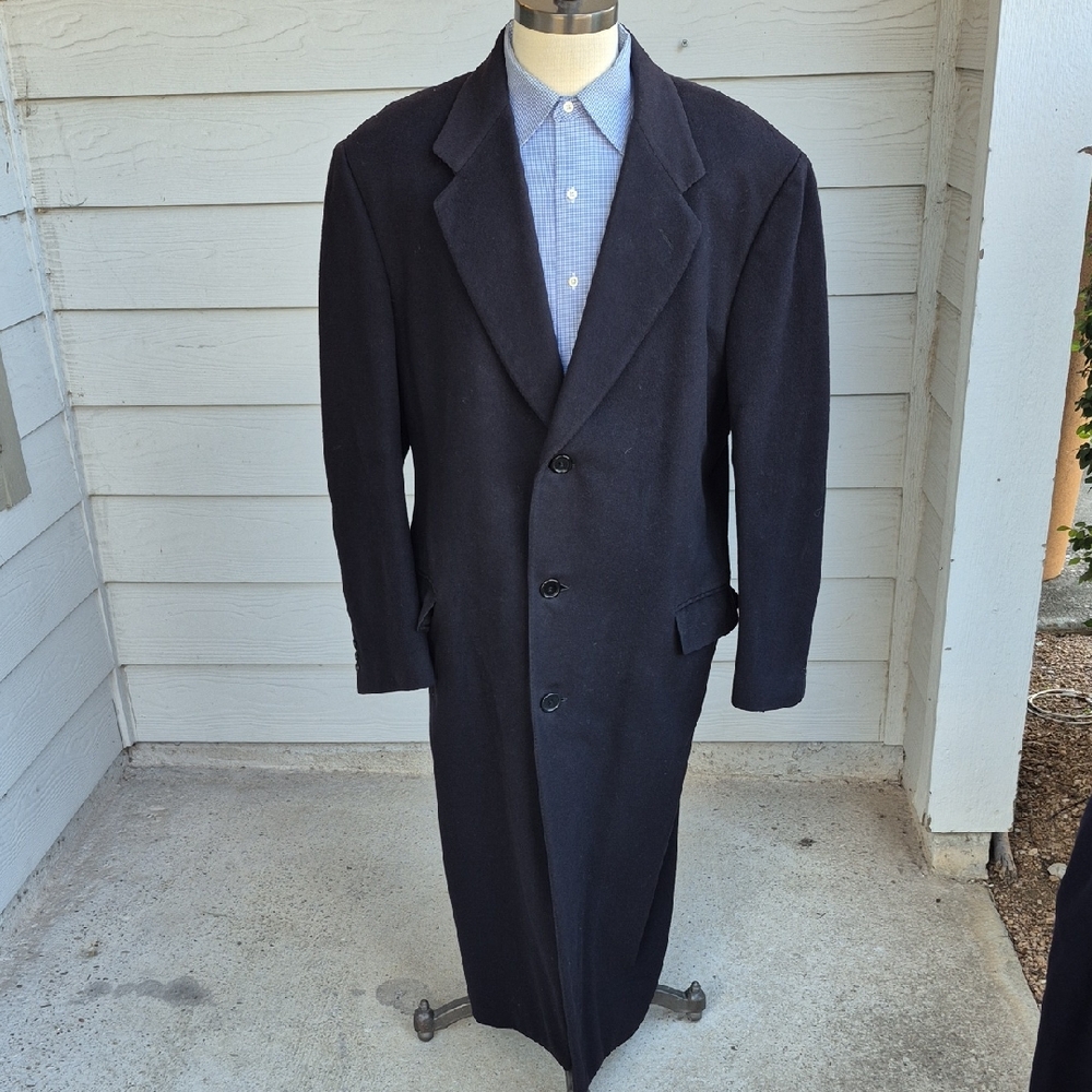 CANALI Italy Black Weave Pure Wool Sz‎ 44 R Mens Full Button Coat Overcoat VTG